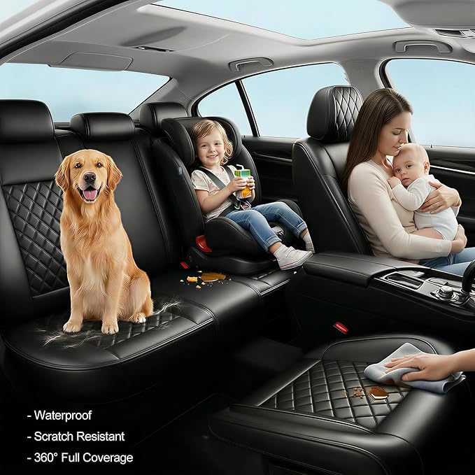 Fit for Equus Seat Covers Compatible with Hyundai Equus 2011-2016 - Waterproof Breathable Leather Automotive Seat Cushions Protector,Airbag Compatible,Only 2 Front seat Covers(Black)