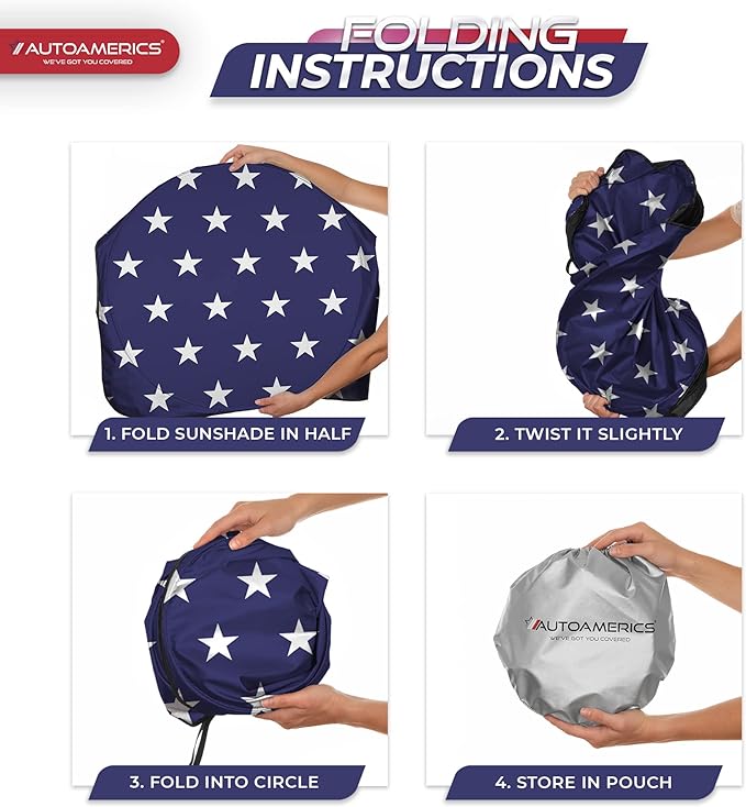 Autoamerics 1-Piece Windshield Sun Shade American Stars Flag USA Patriotic Design - Foldable Car Front Window Sunshade for Sedans SUV Truck - Blocks Max UV Rays and Keeps Your Vehicle Cool - Medium