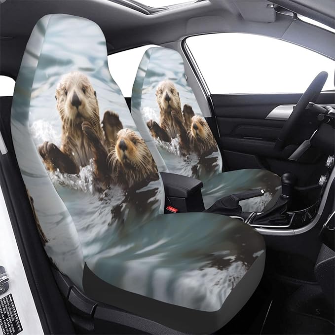 Delerain Car Seat Covers Set 2Pcs, Sea Otters Swim Universal Front Car Seats Vehicle Enterior Protector Suitable Fits Most Car Auto SUV Sedan Truck