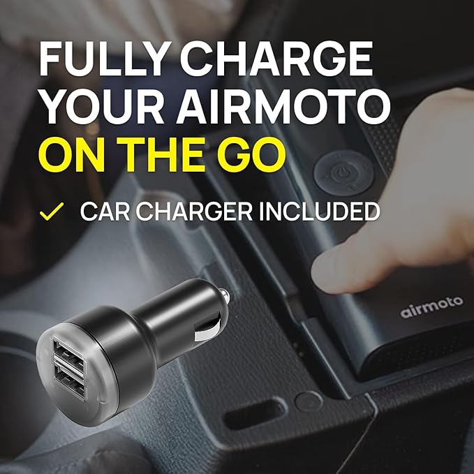 Airmoto Power Kit - Car Charger and Home Charger for Airmoto Tire Inflator Portable Air Compressor - Fast Charging with 3ft Lightning Cable
