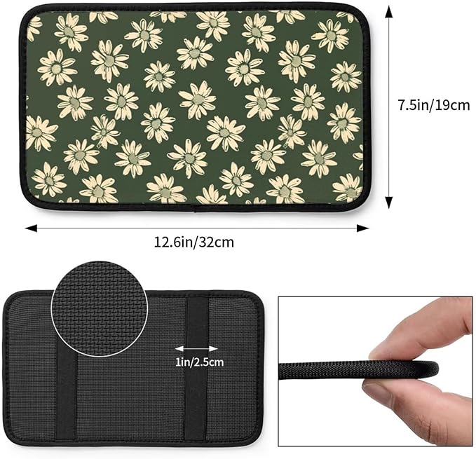 Center Console Cover Sage Green Daisy Middle Console Armrest Lid Hippie Floral Flower Arm Rest Pad Protective Cover for Vehicle SUV Truck Sedans