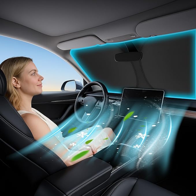 Windshield Sunshade for Chevrolet Trax 2024 2025 2026 - Innovative No-Light-Pass Technology, Mirror Cut-Out, Blocks 99% UV Rays, Fade-Resistant, Easy-Fold Chevy Trax Windshield Sun Shade
