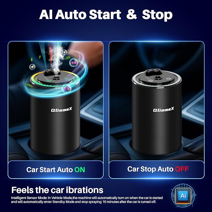 Smart Car Air Freshener Diffuser with Starry Sky Projection and 50ml Perfume, Auto On/Off Intelligent, 3 Adjustable Spray Modes Rechargeable Car Aroma Diffuser, Cologne