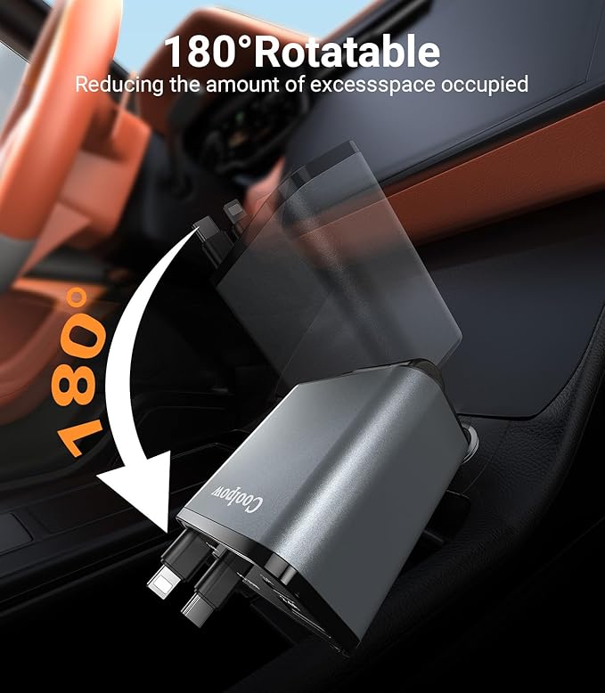 Retractable Car Charger【Fast Charger】 USB C Car Charger 【180°Rotation】 Cigarette Lighter Adapter, 4 in 1Car Charger for iPhone 16 Pro Max 15 14 13 12, for Galaxy S25 S24 S23,Pixel