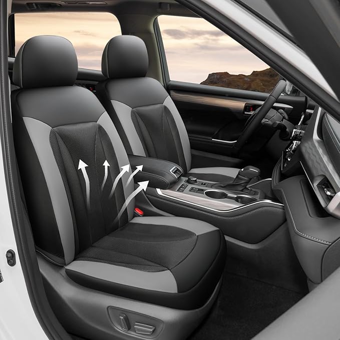 GIANT PANDA Front Seat Cover for Nissan, 3D Air Mesh Car Seat Covers Custom Fit Nissan Rogue Altima Sentra Versa Kicks Frontier Murano Pathfinder Maxima Black+Gray 2-Seat