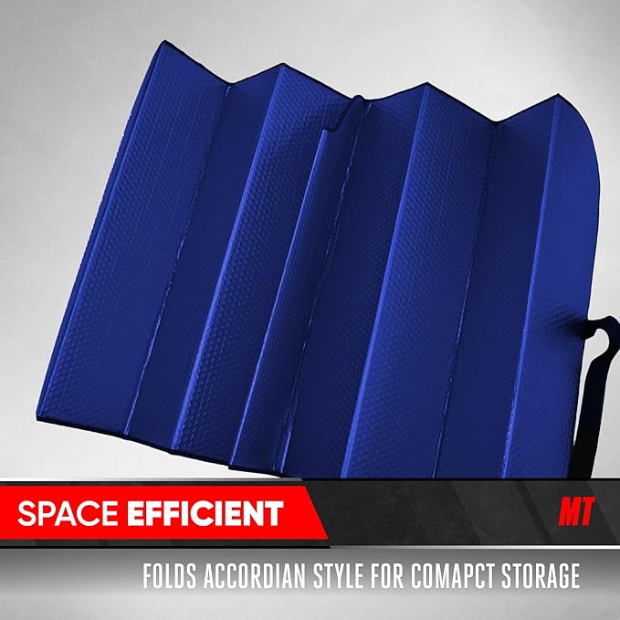 Motor Trend Front Windshield Sun Shade - Accordion Folding Auto Sunshade for Car Truck SUV - Blocks UV Rays Sun Visor Protector - Keeps Your Vehicle Cool - 58 x 24 Inch (Blue)