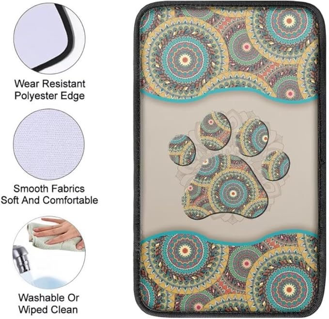 Coldinair Boho Aztec Car Armrest Cover,Dog Paw Car Center Console Pad,Soft Seat Box Cover Protector Cushion,Car Accessories Decor for Most Cars,Sedan,Truck,SUV