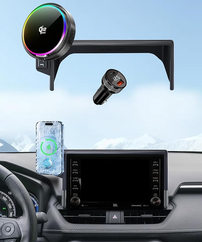 Qi2.2 25W Magnetic Car Mount Charger for 2019 2020 2021 2022 2023 2024 2025 Toyota RAV4 Accessories, for Fast Charging Cell Phone Holder 7/8 Inch Screen Fixed Clip with Cooling Fan