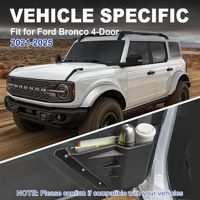 NeaLia Ford Bronco Door Storage Pockets, Front & Rear Door Side Organizer Box, Interior Net Pocket Replacement Bezel Frame Trim Cup Holder for Bronco 2021 2022 2023 2024 2025 (Not Sport), 4PCS