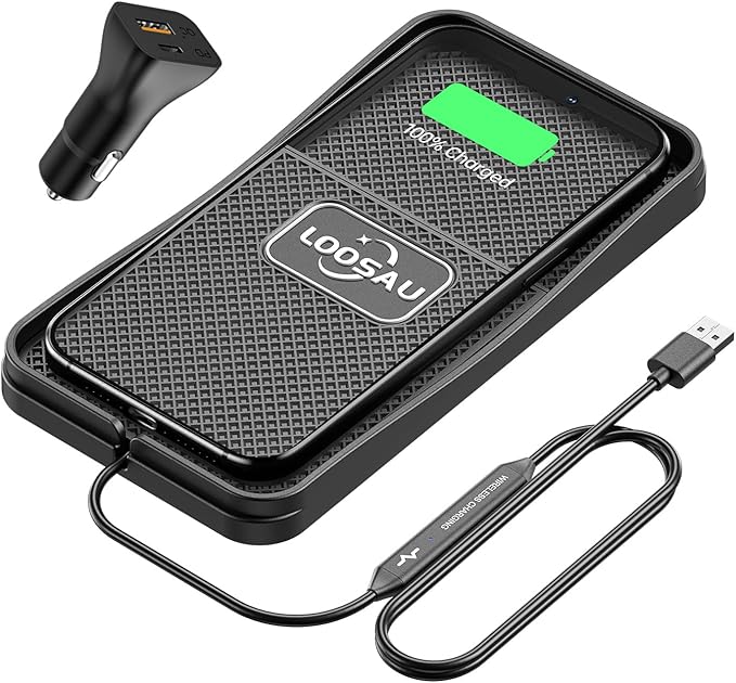 Wireless Car Charger,LOOSAU 15w Fast Charger Car Wireless Chargers Charging pad Non Slip Car Wireless Phone Charger for iPhone 17/16/15/14/13/12 Pro Max, for Samsung Galaxy S23 S22 S20 (1M Cable)
