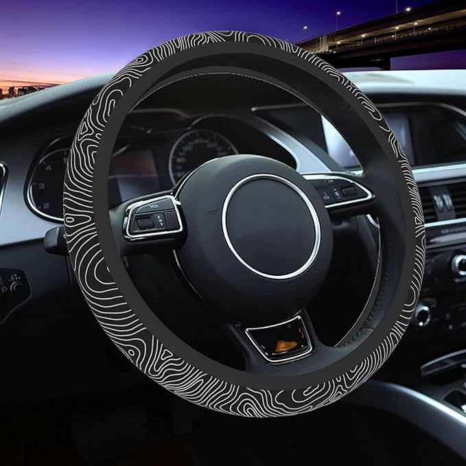 Car Steering Wheel Cover for Women Men, Non-Slip Topography Topographic Map Steering Wheel Protector, Universal 14"-15" Fit for Cars, SUVs, Trucks (Topography)