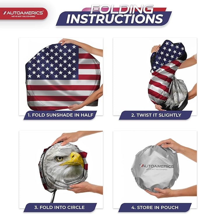 Autoamerics 1-Piece Windshield Sun Shade New American Eagle Flag USA Patriotic Design - Foldable Car Front Window Sunshade for Sedans SUV Truck - Blocks Max UV Rays and Keeps Your Vehicle Cool Medium