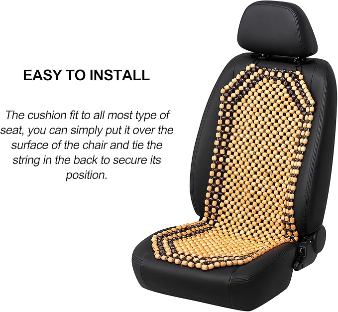 Road Comforts Wood Beaded Seat Cover Back Massage Cushion for Stress Free - Keeps Back from Getting Sweaty While Driving 1PC (Beige)