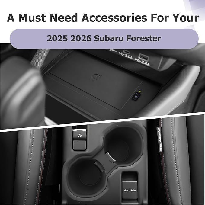 LUWU for 2025 2026 Subaru Forester Accessories Compatible with 2025 2026 Forester Wireless Charging Anti-Slip Mat - Center Console Cup Holder 2-Pack