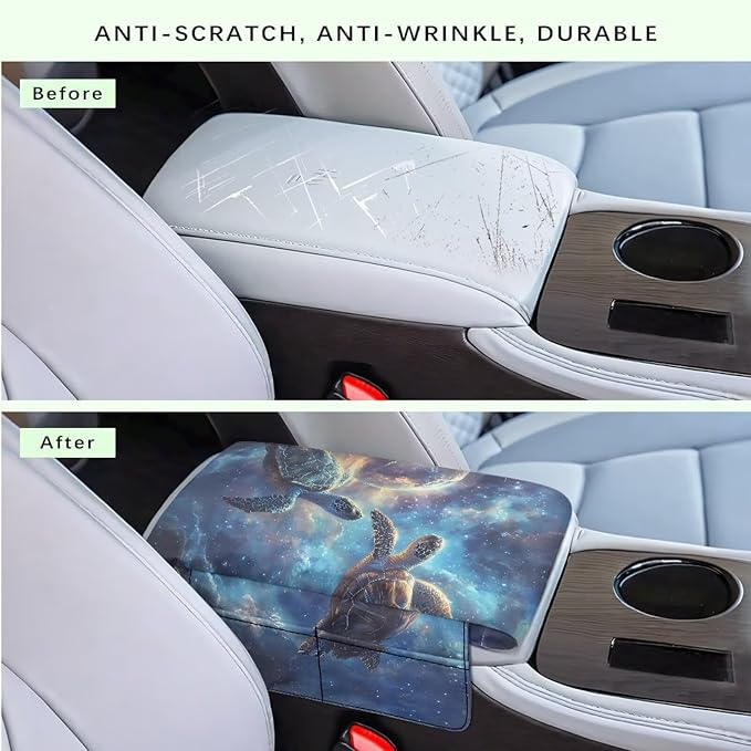 Car Center Console Cover with Pockets, Turtle Sky Easy Clean Car Accessories for Women Men,Car Arm Rest Pad Universal Armrest Protector for Car Truck SUV Van