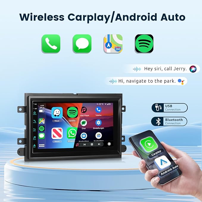 2G+64G Car Radio for Ford F150/F250/F350/E250/E350 Edge Fusion Explorer with Wireless Carplay Android Auto, 7 inch HD Touch Screen Car Stereo with Bluetooth/GPS/WiFi/FM/SWC/USB/HD Backup Camera