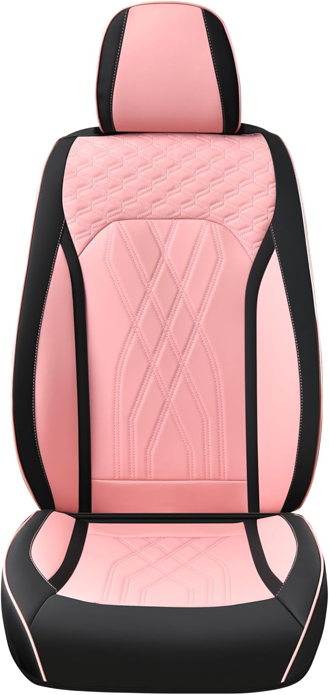 FLORICH Automotive Seat Covers Leather Pink Seat Covers for Cars Front Seats Waterproof Car Seat Cushion Interior Covers Protector Vehicle Seat Cover Universal Fit for Most Car Truck SUV, Black&Pink