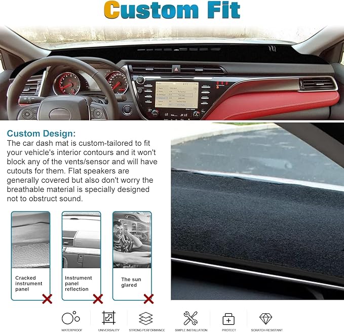 x xotic tech Center Console Dashboard Mat Pre-Cut Non-Slip Sunshield Sun Glare Protector Dash Carpet Pad Black Cover Compatible with Toyota Camry 2018-2024
