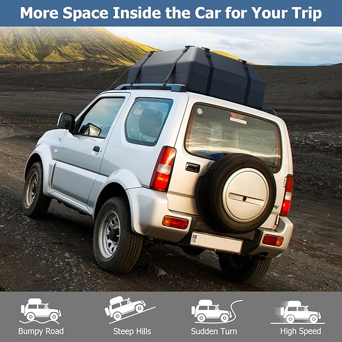 Goplus 15 Cu.Ft Roof Bag Cargo Carrier, Roof Top Luggage Bag for All Vehicles with/Without Roof Racks, Non-Slip Mat, Digital Lock, Waterproof Roof Bag for Various Cars w/6 Door Hooks (15 Cu.Ft)