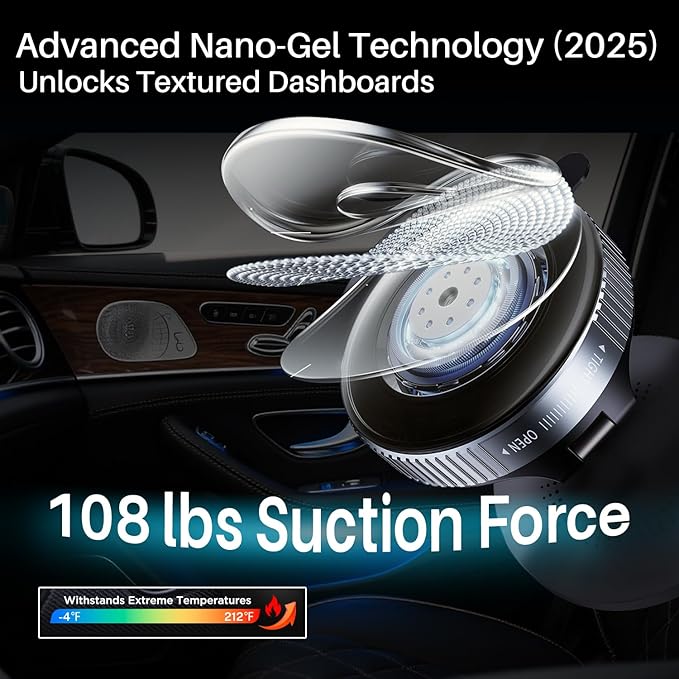 for MagSafe Car Mount Charger [15W Fast Wireless Charging] [108 lbs Nano Gel Suction] Cup Phone Mount for Car, 360° Adjustable Vacuum Magnetic Phone Holder for iPhone 12-17 Pro Max