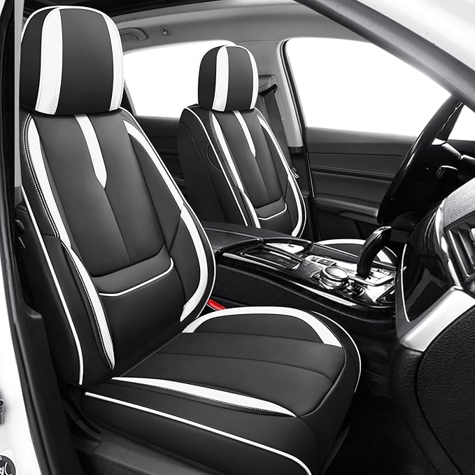 Fit for 98% of Mercedes Benz Car Seat Covers, Premium Nappa Leather Seat Cover, Fully Wrapped Protect Modern Style Seat Cover (2-Seat Standard, Black & White)