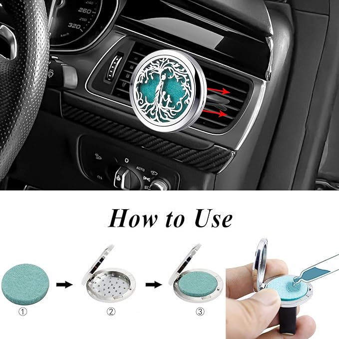 MOM Tree Car Vent Clip,30mm Stainless Steel Pad Holder Vent Clip with 10 Replacement Pads Women Gift