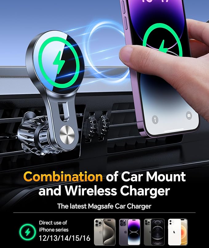 for 15W Magsafe Car Mount Charger【Long Arm】 Magnetic Wireless Car Charger Magsafe Charger Car Accessories Mag Safe Car Mount Holder Vent Magsafe Car Charger Mount for iPhone 16 Pro Max 15 14 13 Plus