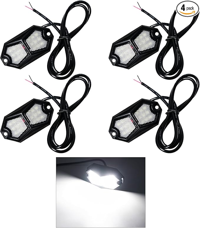 Led Rock Lights White 4 Pods 18LEDs 210 Degree Wide Angle IP68 Waterproof Aluminum Housing Underglow Underbody Lights 12v 24V for Truck UTV ATV Camper (4 Pods)