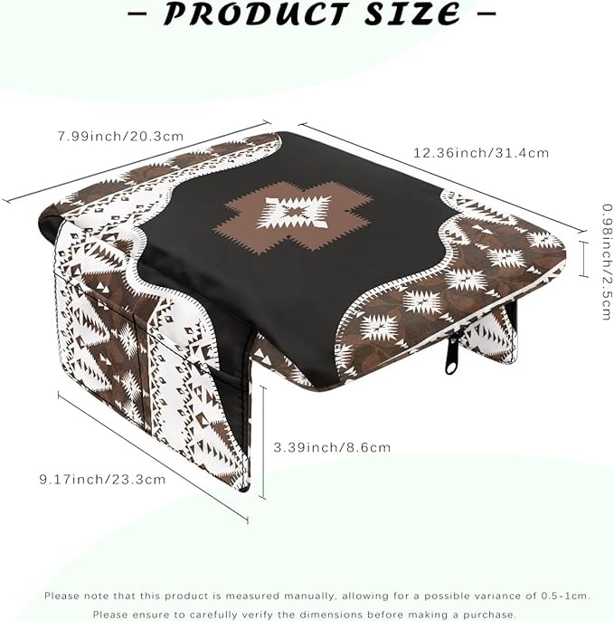 Wanyint Southwest Aztec Black Brown Car Center Console Cover Comfortable Armrest Storage Box Mat Anti-Scratch Middle Console Cover Protective Cover Universal Fit Most Vehicle, SUV, Truck