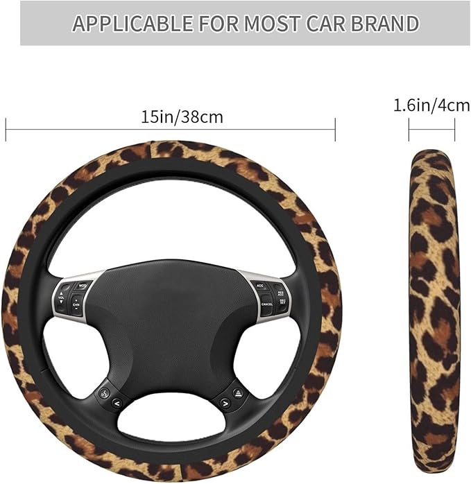 Cool Cheetah Leopard Universal 15 Inch Steering Wheel Covers Non Slip Neoprene Car Wrap Cover for Adults