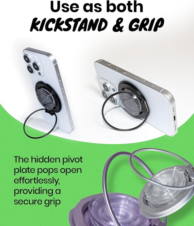On The Grip Compatible with Magsafe Ultra-Thin Collapsible Phone Grip – Sleek Magnetic Phone Holder for iPhone & Android, 360 Rotation, Wireless Charger Compatible, Durable & Portable (Violet)