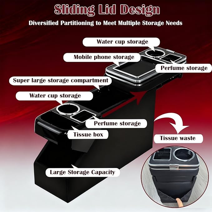 Truck Center Console Organizer Between Seat for Minivans, SUVs, Middle Van Bench Organizer for Floor Between The Back Seat Console 18 Wheelers with Sliding Lid Design