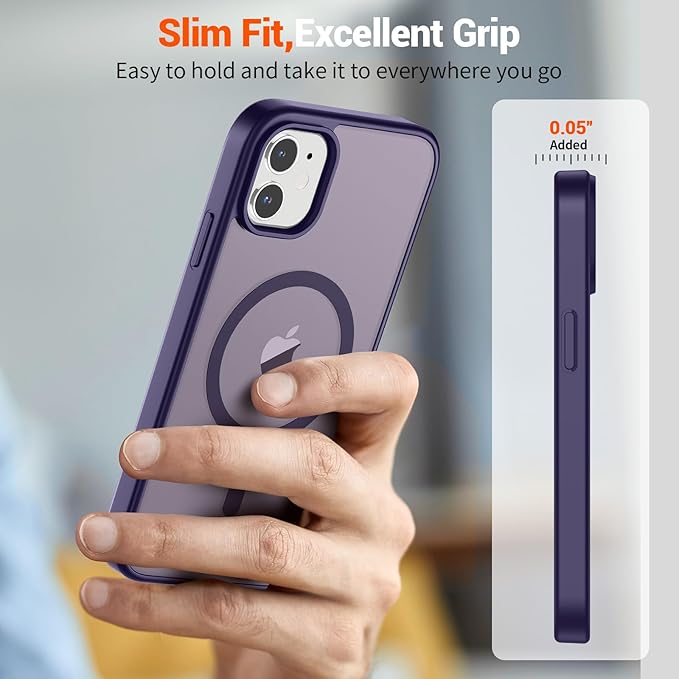 SUPFINE Magnetic for iPhone 12 Mini Case & iPhone 13 Mini Case (Compatible with MagSafe) (Military Grade Drop Protection) Slim Translucent Matte Shockproof Phone Cover,Dark Purple
