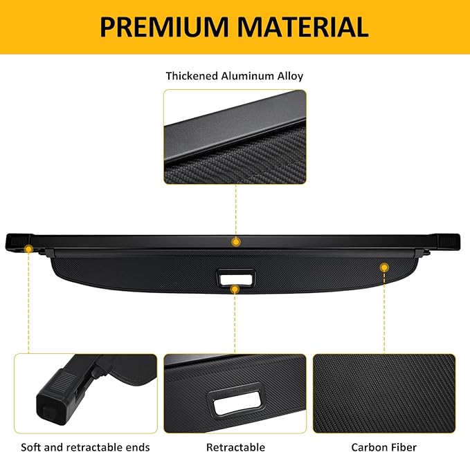 Falafa Cargo Cover for 2011-2025 Dodge Durango with Carbon Fiber Texture Ends, Trunk Cargo Cover Retractable Trunk Shade Shield Rear Security Cover for Dodge Durango Accessories