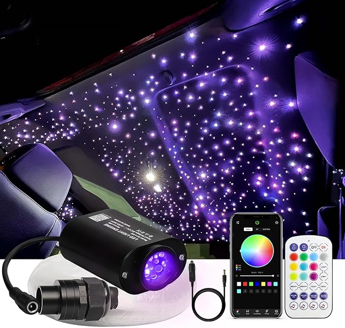Small Size Car Twinkle Fiber Optic Starlight Headliner Kit, Sound-Activated APP& Remote Control Starlight Engine for Car Home, 150pcs 6.5ft