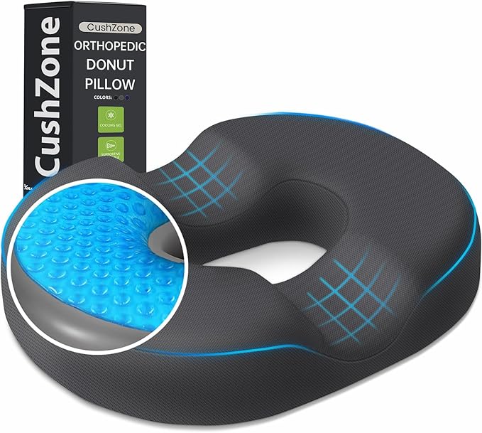 Donut Pillow Seat Cushion - Cooling Gel Outdoor Chair Cushions, Memory Foam Seat Cushion for Office & Home, Car Seat and Patio Furniture Cushions, Hemorrhoids Pillow and Tailbone Pain Relief, Grey