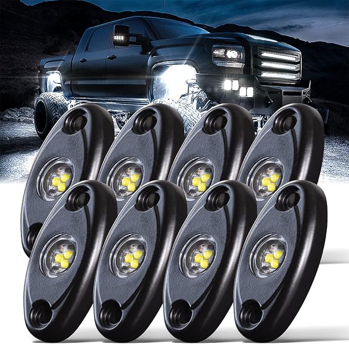 LEDMIRCY LED Rock Lights White 8PCS for Off Road Trucks RZR Boat Car Auto ATV UTV SUV Underglow Trail TRAI Rig Lights Underbody Neon Light High Power Waterproof Shockproof(8PCS-White)
