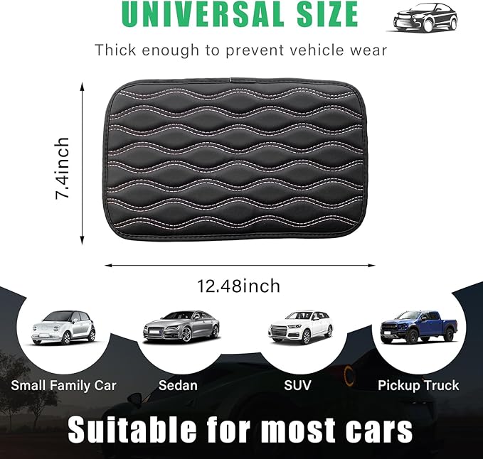 Car Center Console Pad, Waterproof Auto Armrest Seat Box Cover, PU Leather Arm Rest Protector Cushion Pad, Universal Vehicle Interior Protection Accessories for Car SUV (Black & Pink)
