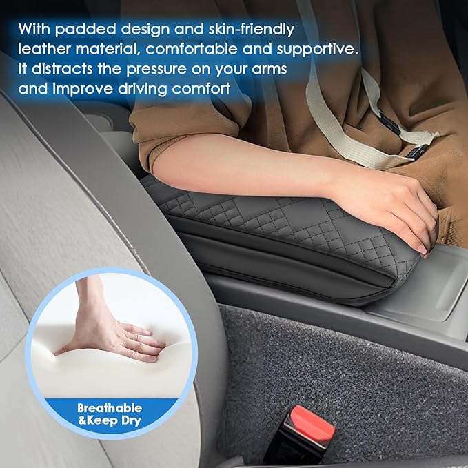 2019-2026 XC40 Center Console Cover for Volvo XC40 (Core/Plus/Ultra/Ultimate/Momentum/R-Design/Inscription), Cushion &Comfy Leather Armrest Cover 2023 2024 2025 XC40 Accessories (Padded)