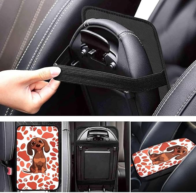 UNICEU Dachshund Dog Car Center Console Pad Automotive Interior Set Dog Paw Auto Armrest Seat Box Cover, Soft Arm Rest Protector Cushion Pad Easy to Install Dog Paw Car Accessories
