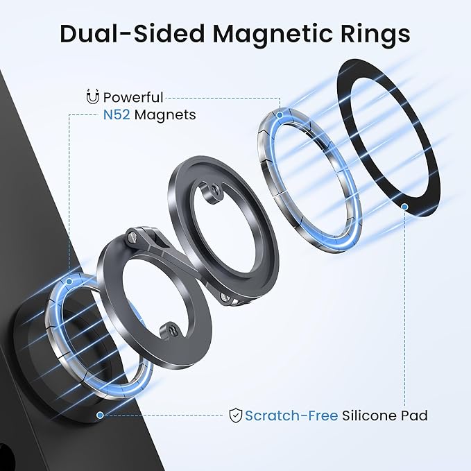 Itramax Magnetic Phone Holder for Gym,Double Ring Magnetic Gym Phone Stand,360° Adjustable Cell-Phone Mount for iPhone 17 Air 16 15 14 13 12 Pro Max,Mag/Safe Case,Metal Surfaces,Alloy Base,Golf Cart