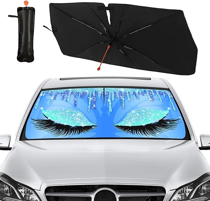 Socira Gorgeous Eyelash Car Windshield Sunshade Umbrella Foldable Visor Umbrella Sun Shade Cover Sunshade Front Window Cover Car Accessories Blocks Uv Rays (57" X 30")