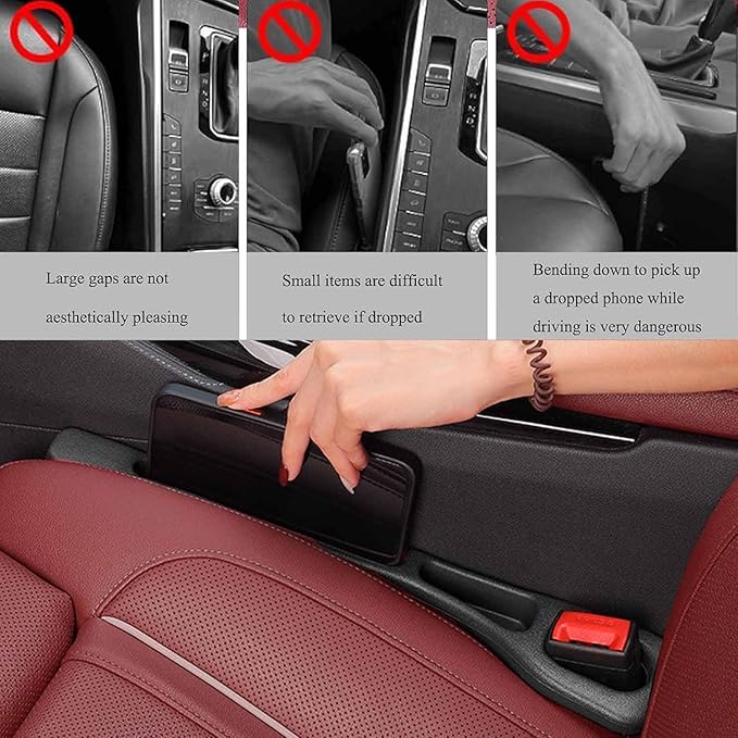 No Drop Seat Guard, Car Seat Gap Filler, Car Gap Filler Organizer, Universal Drop Seat Guards for Car Accessories Interior Prevent Stop Cellphone Wallet Keys Coins and Card from Dropping (black 2)