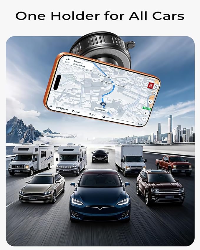 Magnetic Phone Holder for Car 2026 Heavy Duty Model [All Metal] 360° Adjustable Vacuum Suction Car Magsafe Phone Mount Cell Phone Holders for Your Car for iPhone 17 16 Pro Max 15 14 13 12 Plus