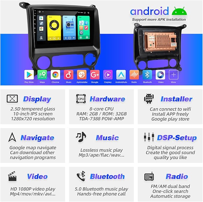 for Silverado Sierra Radio Compatible with Wireless Carplay Android Auto,Car Stereo Bluetooth Navigation GPS WiFi FM AM Multimedia Player Camera Touchscreen 8core Head Unit (2014-2018)