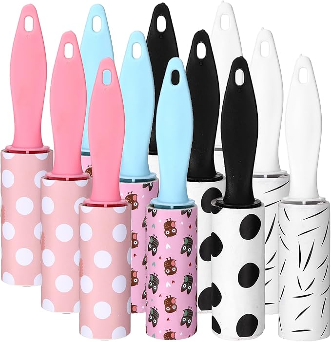 12 Pcs Mini Lint Roller Travel Size Portable Travel Lint Roller for Purse Pet Hair Clothes Furniture Car Compact Lint Bursh Sticky Small Cat Hair Removal Tool Gifts 360 Sheet