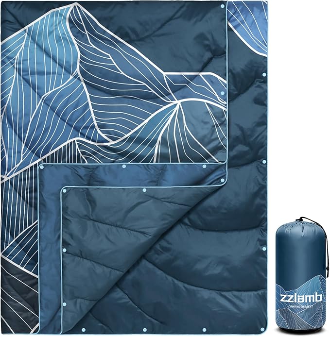 zzlamb Camping Blanket for Cold Weather,Outdoor Puffy Blanket Portable Down Alternative,Windproof Warm Cloak with Snaps,Cozy Quilt Backpacking Picnic RV Travel Plane Car Hammock Beach Climbing