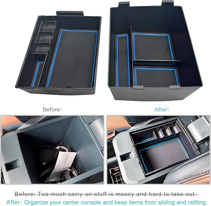 CDEFG for 2022 2023 2024 2025 2026 Ford Maverick Truck Center Console Organizer Tray 2022-2026 Maverick Armrest Trays Storage Box Coin Container Maverick Truck Accessories, 2-Pack(Blue Trim)