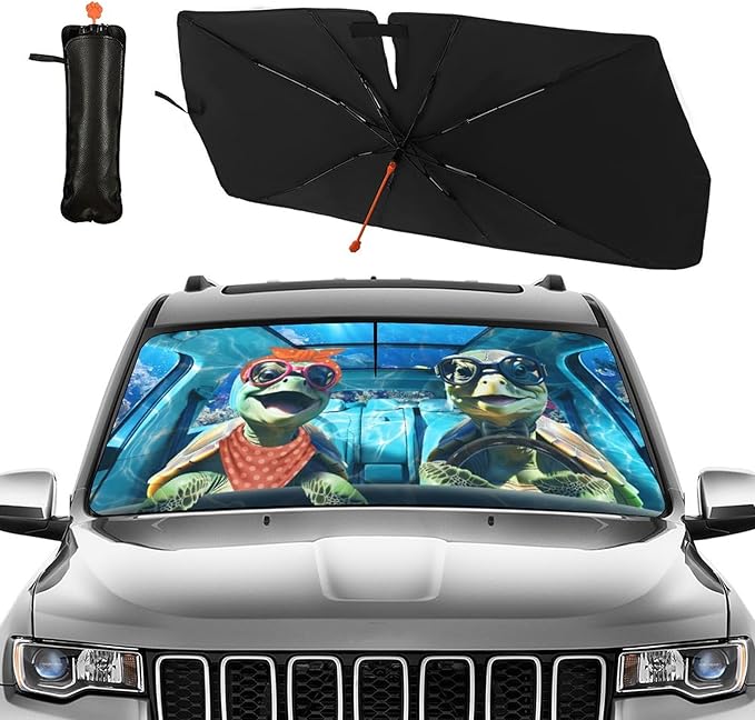 Fun Turtle Driving Windshield Sunshade Umbrella Sea Turtle Umbrella Sun Shade for Car Windshield Upgraded Heat Insulation Sunshades Car Front Window Covers for Trucks Sedan SUV Pickup