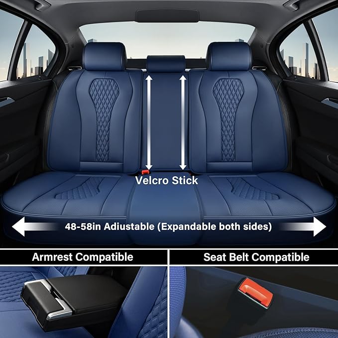Coverado Seat Covers, Car Seat Covers Full Set, Blue Car Seat Cover, Car Seat Covers Front Seats Back Seat Cover, Waterproof Car Seat Cushion,Leather Seat Covers Seat Protector Universal Fit Most Cars